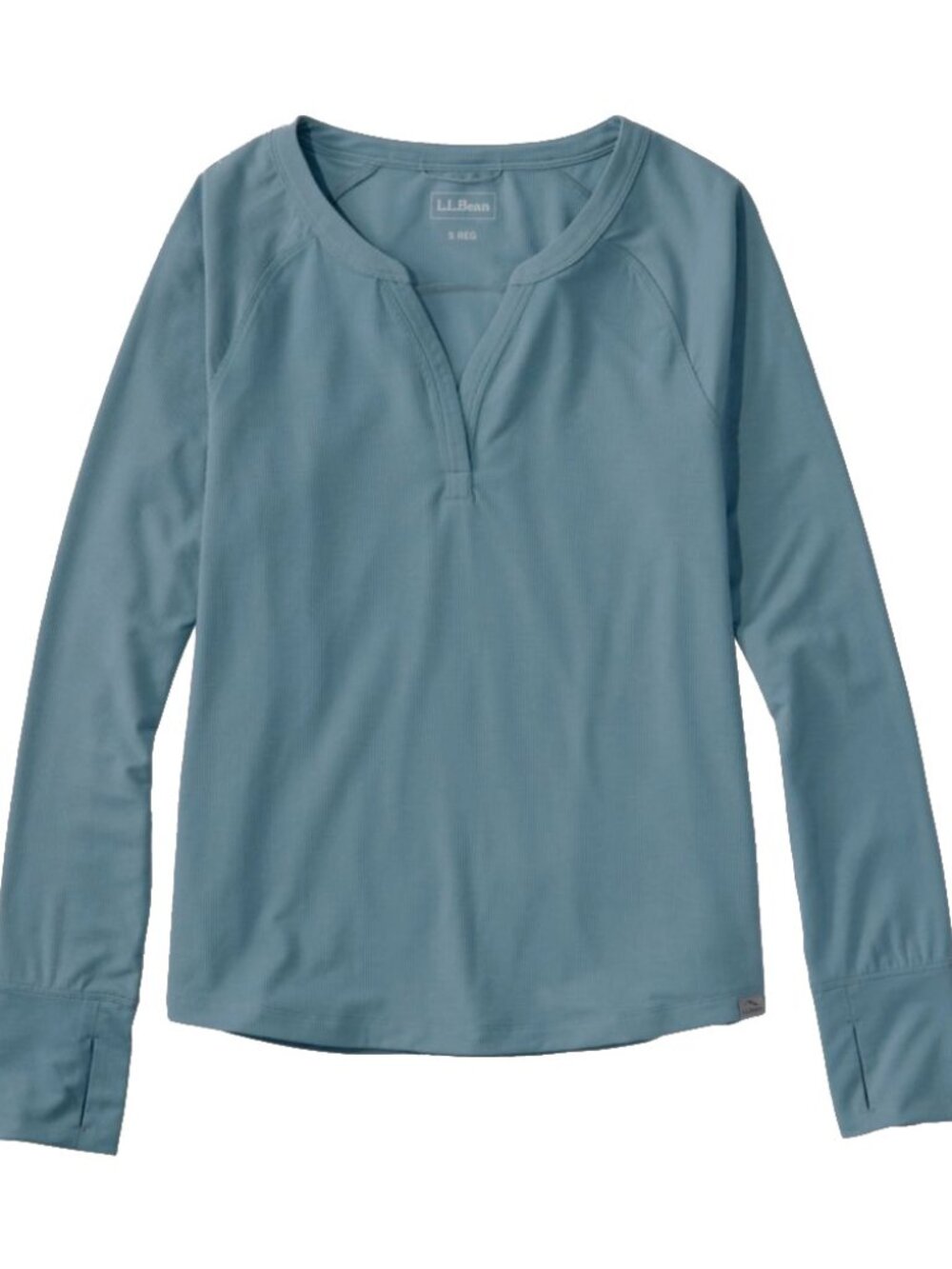 NWT Womens Ribbed Performance Long Sleeve Split Neck Tee Top 2X Blue Cadet NEW